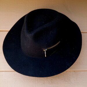 Black Fedora Hat with Zipper Detail